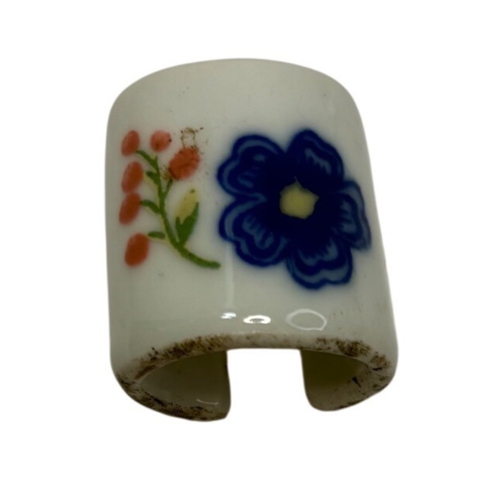 Strombecker Childrens China Tea Set Napkin Ring Blue Flower Ceramic Vintage